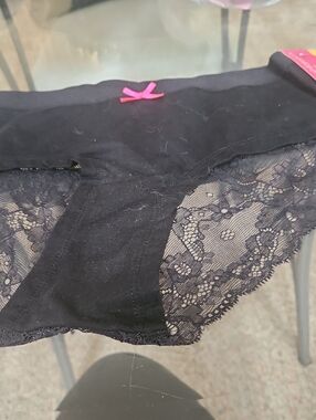 Xhilaration Black Lace & Cotton Bikini with Pink Bow 3/15